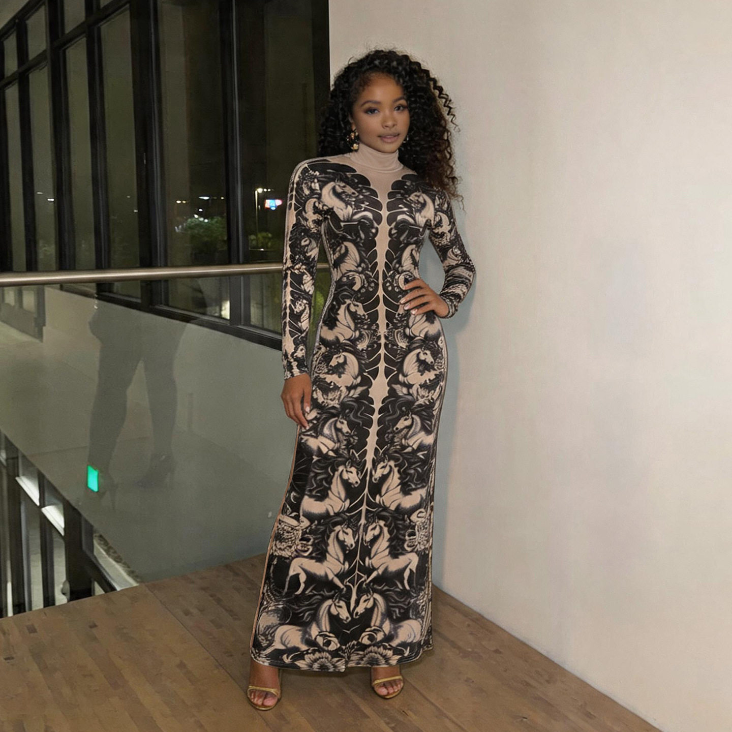 Fashion Womens Long Sleeve Slim Fit Top Animal Print High Neck Spring Style Wholesale Available