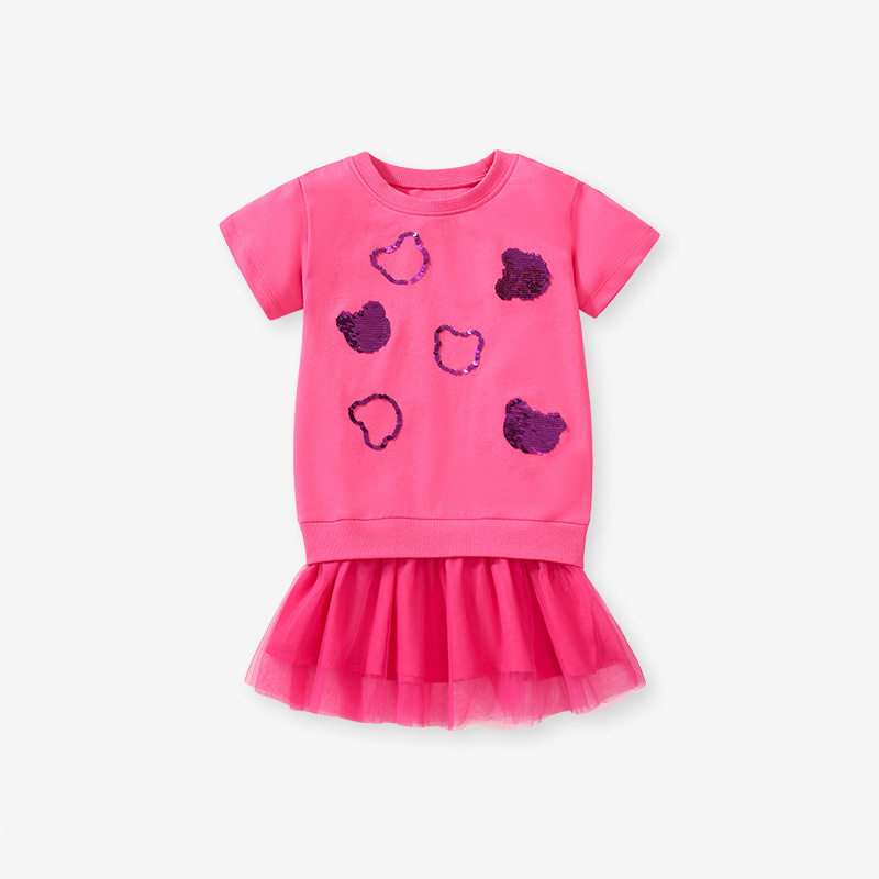 Girls' Summer Short-Sleeve Mesh Dress, Cute Kids' Dress