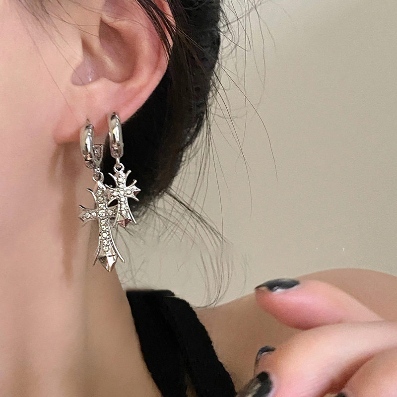 zircon asymmetric earrings for women autumn and winter light luxury niche design advanced earrings personalized earrings