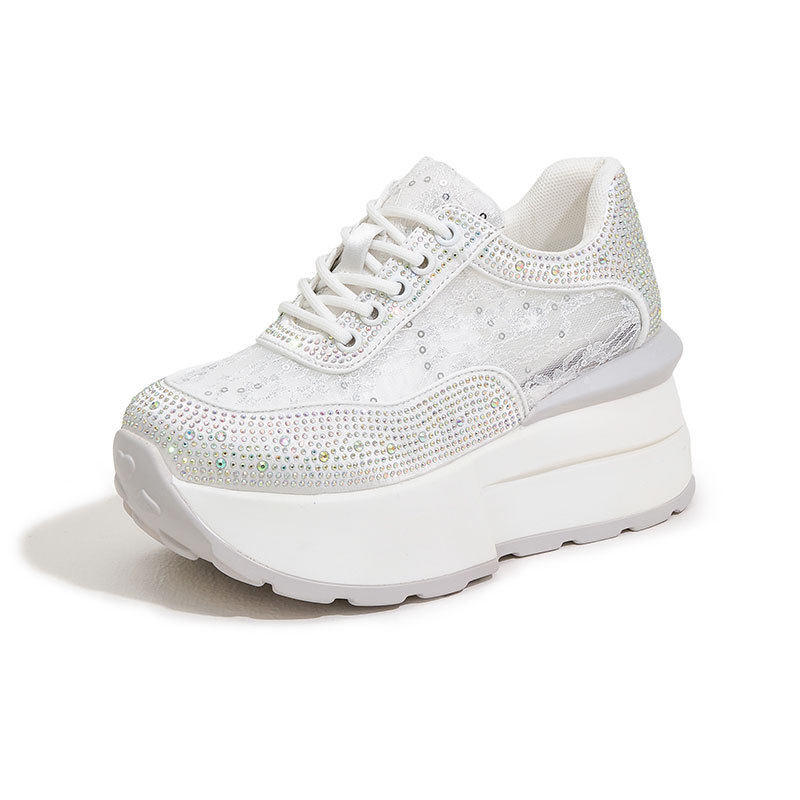 Sandal cao gót nữ đế dày rhinestones lưới hở mũi, gót siêu cao 8cm, form tròn — Trắng, Hồng, Đen