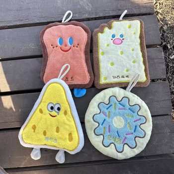 Cross-border supply of cheese donuts coral fleece towel hanging kitchen quick-drying rag small gift cartoon handkerchief