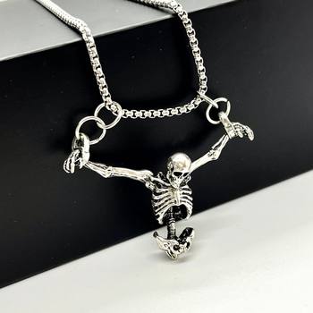 Cross-border new personalized niche exaggerated retro European and American hip hop style skull bone pendant necklace Halloween jewelry