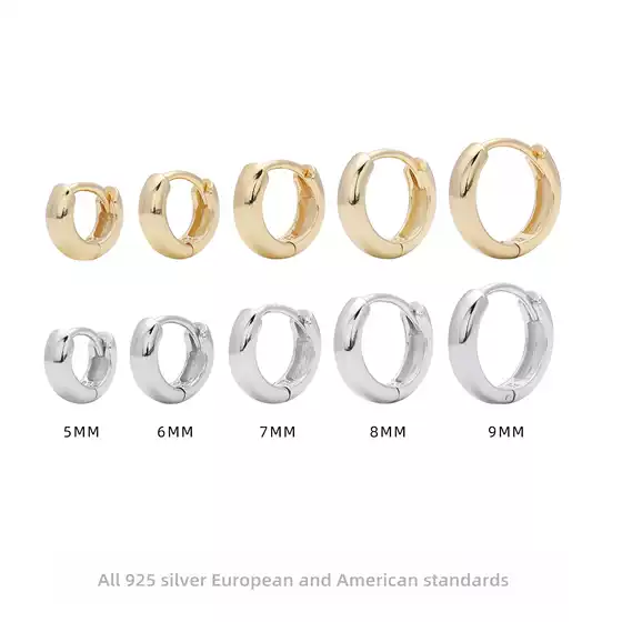Cross-border Hot Selling S925 Sterling Silver Earrings Ins European Style French Plain Ring Ear Buckle Light Luxury Explosive Simple Fashion Jewelry