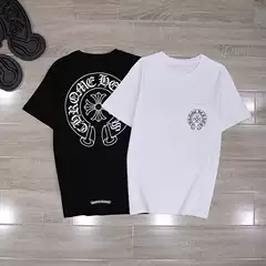 Correct Chrome Hearts21ss Classic Big Horseshoe Crusade Sanskrit Short-sleeved T-shirt for Men and Women