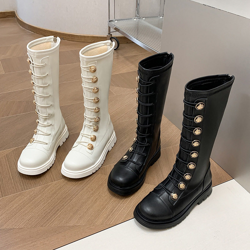 Girls' Shoes Children's Long Boots 2025 Spring and Autumn New Big Children's Catwalk Martin Boots Single Boots Girls' High Leather Boots