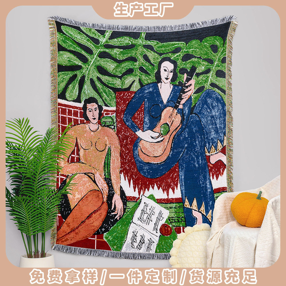 Cross-Border Export Camping Style Blanket Moisture-Proof Picnic Mat Jacquard Tapestry Ins Style Sofa Towel Thread Blanket Multi-Functional Sofa Blanket