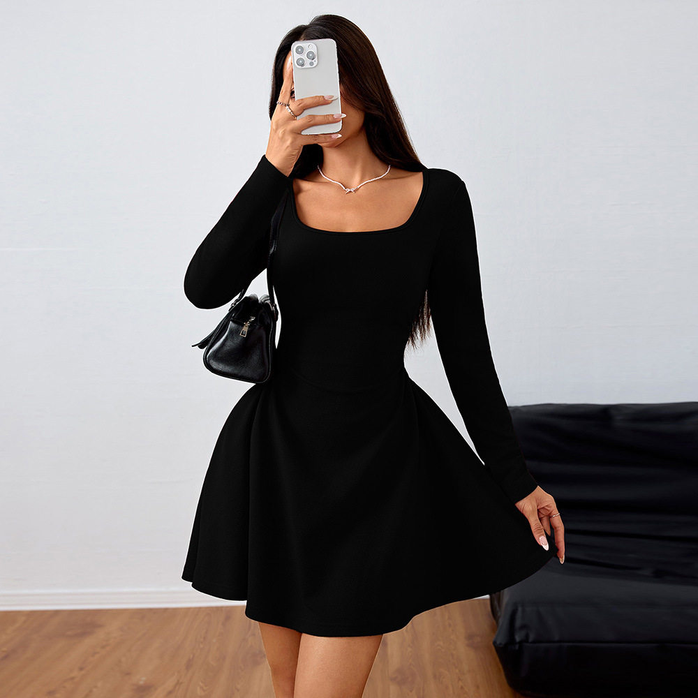 Elegant Square Neck High Waisted Dress Spring Summer Collection Fashionable Design Womens Apparel Wholesale Available