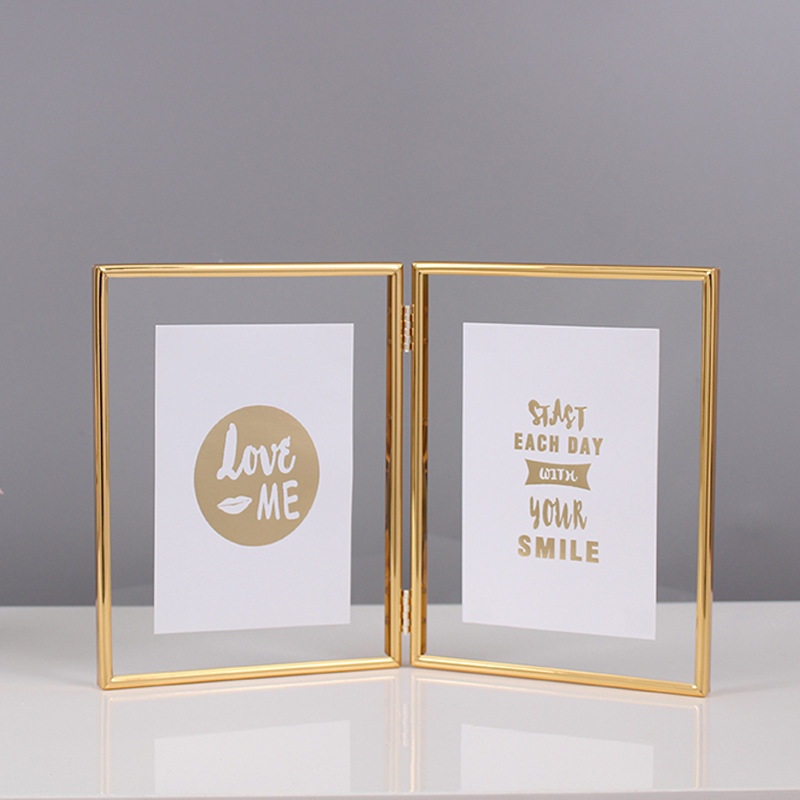 Cross-border source Nordic ins folding double metal glass photo frame 8 inch plant specimen table 6 inch 7 inch A4