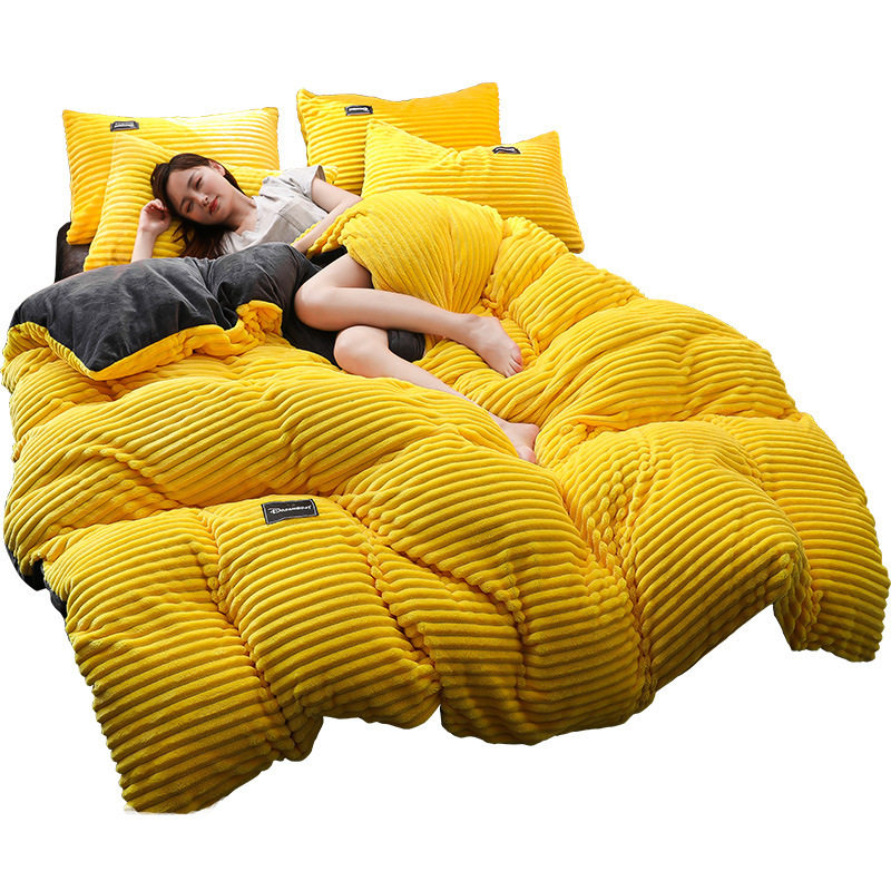 Thickened Coral Fleece Four-piece Set Flannel Double-sided Fleece Quilt Cover Winter Crystal Falai Fleece-lined Bed Magic Fleece