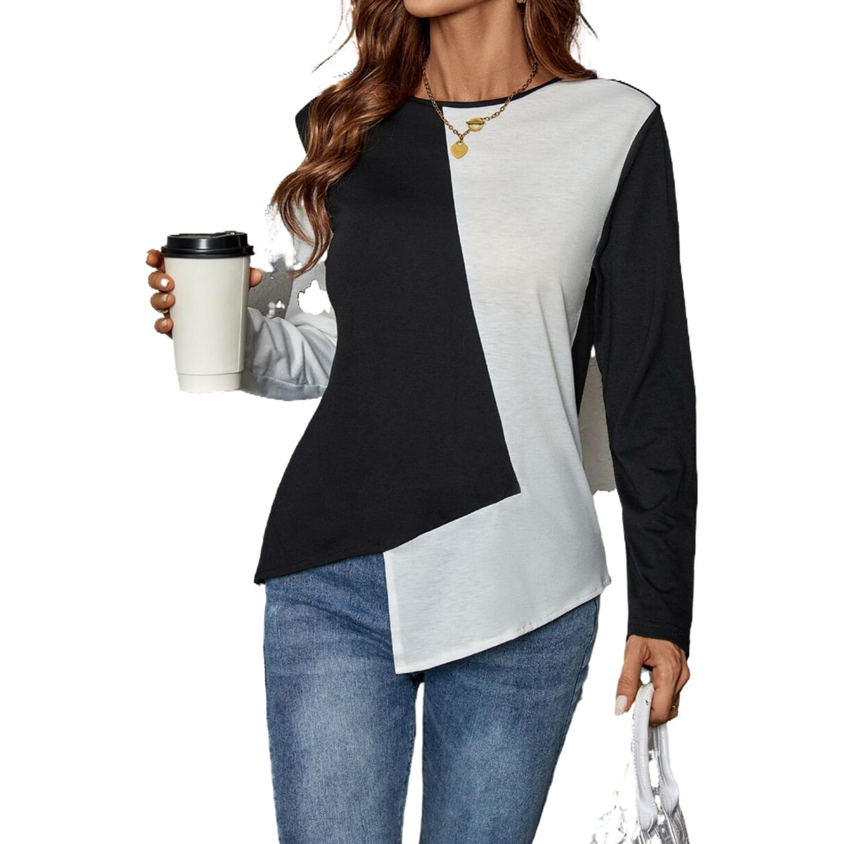 Fashionable Color Block V Neck T Shirt Womens Casual Style Perfect for Everyday Wear Wholesale Available