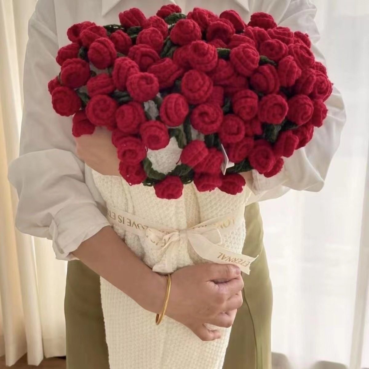 Finished Popular Rose Bouquet Hand-Knitted Blanket Birthday Gift Shawl Desktop Decoration Lover Red Rose Blanket