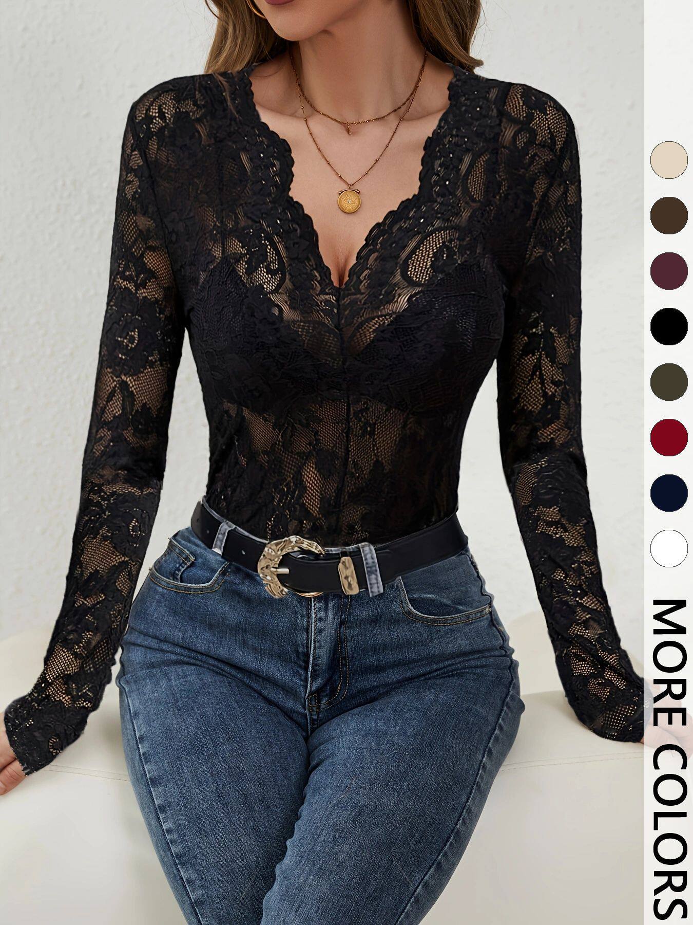 sexy single-layer floral lace fan-shaped decorative bottoming shirt top for women