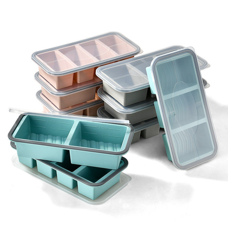 Cross-Border Factory Direct Sales Silicone Compartmented Fresh-Keeping Box Microwaveable Refrigerator Kitchen Food Storage Sealed Box