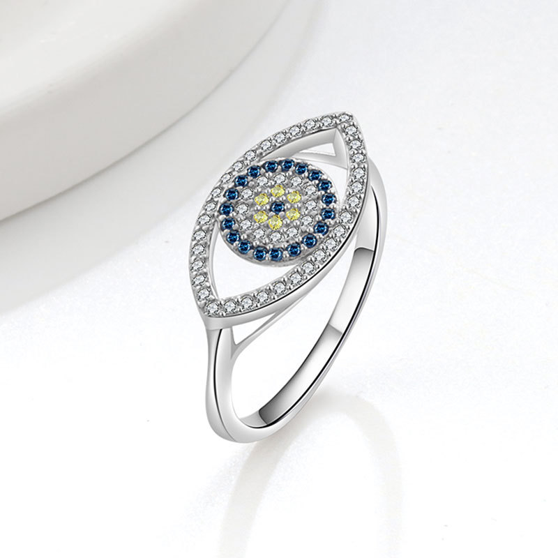 欧美跨境新款恶魔之眼爱心戒指女镶钻滴胶轻奢设计感指环现货批发