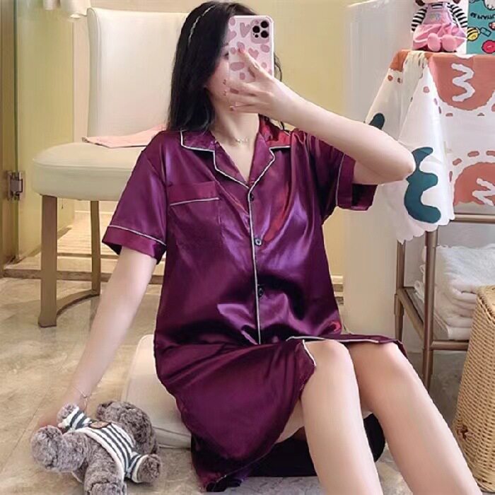 冰丝睡衣女夏季开衫短袖短裤仿真丝宽松大码跨境家居服套装M-5XL