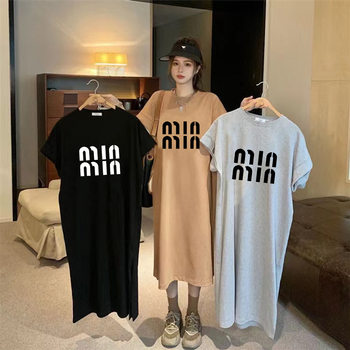 Foreign Trade Summer Casual Home Outer Wear Fat mm Large Size Slit Mid-Length Short-Sleeved T-Shirt Women's Maternity Wear Top Trendy