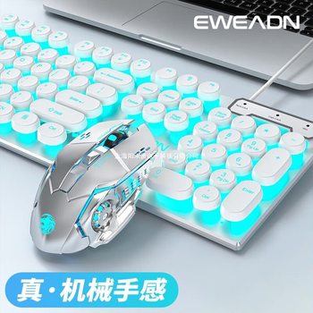 Forerunner real mechanical feel punk keyboard mouse suit retro round key wired desktop computer office wholesale