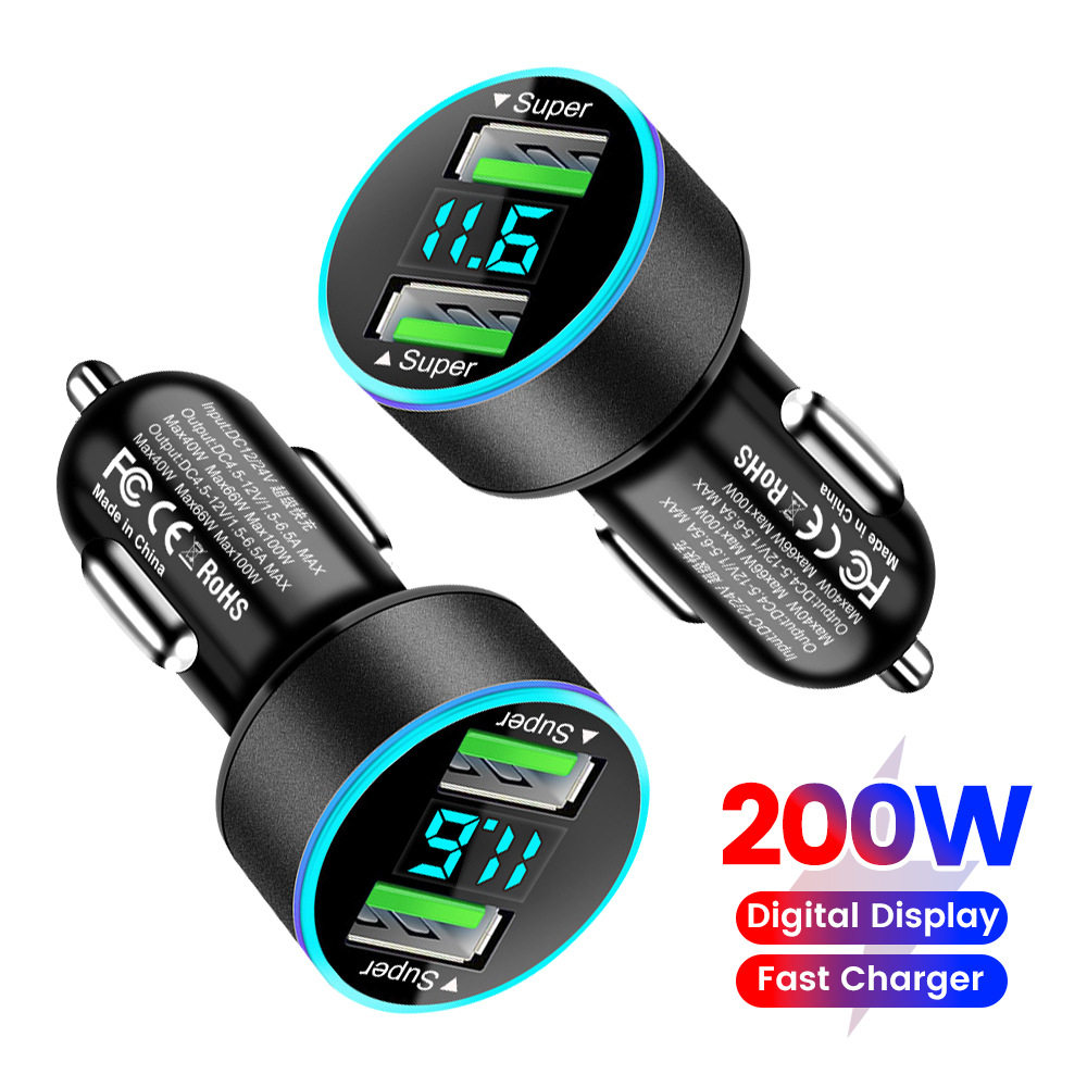 Multi-port with digital display support super fast charging 6/8 port with voltage vehicle-mounted one-to-six/8-car fast charging cross-border