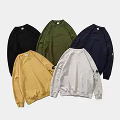 Cross-Border Correct Version of Cp Company Pure Color Classic Basic American Side Lens Pullover Round Neck Sweatshirt for Men