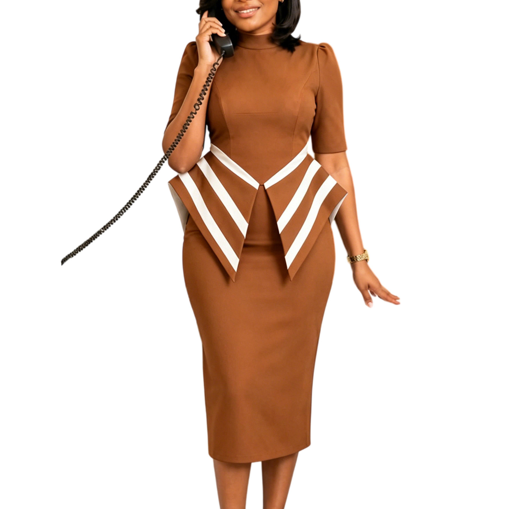 Elegant OL Bodycon Dress Fashionable 5 Point Sleeve Suitable for African and European Styles Wholesale Available