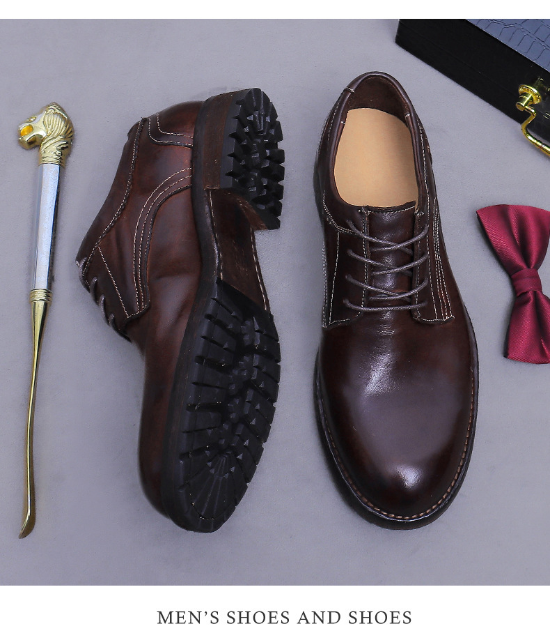 Giày Derby nam da ngựa mũi tròn đế Goodyear cổ điển — màu đen, Màu caramel, Màu cà phê