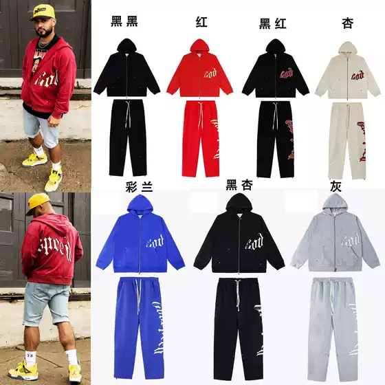 2025 Autumn and Winter New Godspeed Trendy Simple Letter Casual Cardigan Hooded Sweatshirt High Street Men's and Women's Suit