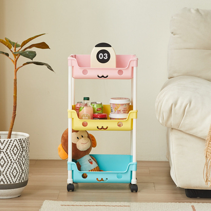 Trolley Storage Rack Floor-Standing Household Snack Children's Toy Storage Rack Multi-Layer Plastic Removable Storage Rack