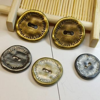 Irregular Design Retro Two-Eye Metal Buckle High-End Two-Color Antique Silver Windbreaker Leather Jacket Sweater Buckle Accessories