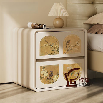 2025 New Style Light Luxury Simple High-End Solid Wood Antique Cream Storage Bedside Table Large Capacity Bedroom Home