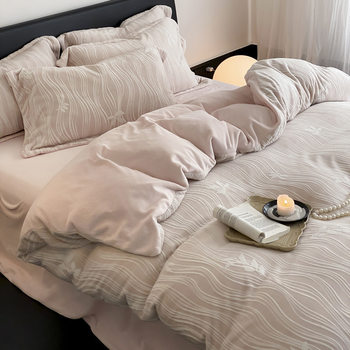 Winter Simple Burnt-Out Fully Matte Yunfu Velvet Four-Piece Set Thickeneded Milk Velvet Quilt Cover Bed Sheetss Warm Bedding