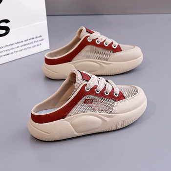 Stepping on excrement feeling Baotou slippers women's outer wear 2025 new summer hollow single net slippers thin net shoes 6682-2