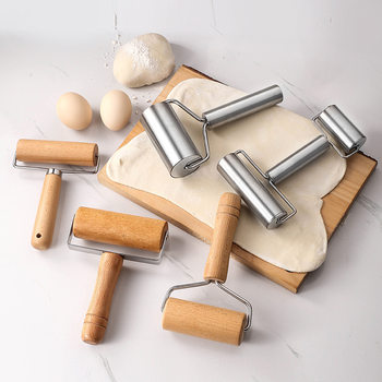Double-headed stainless steel rolling pin household solid wood roller dumpling skin beech rolling pin roller flour stick baking worker
