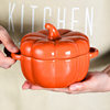 Creative binaural pumpkin ceramic bowl with lid household stew bowl kitchen children's soup bowl steamed egg salad dessert baking bowl