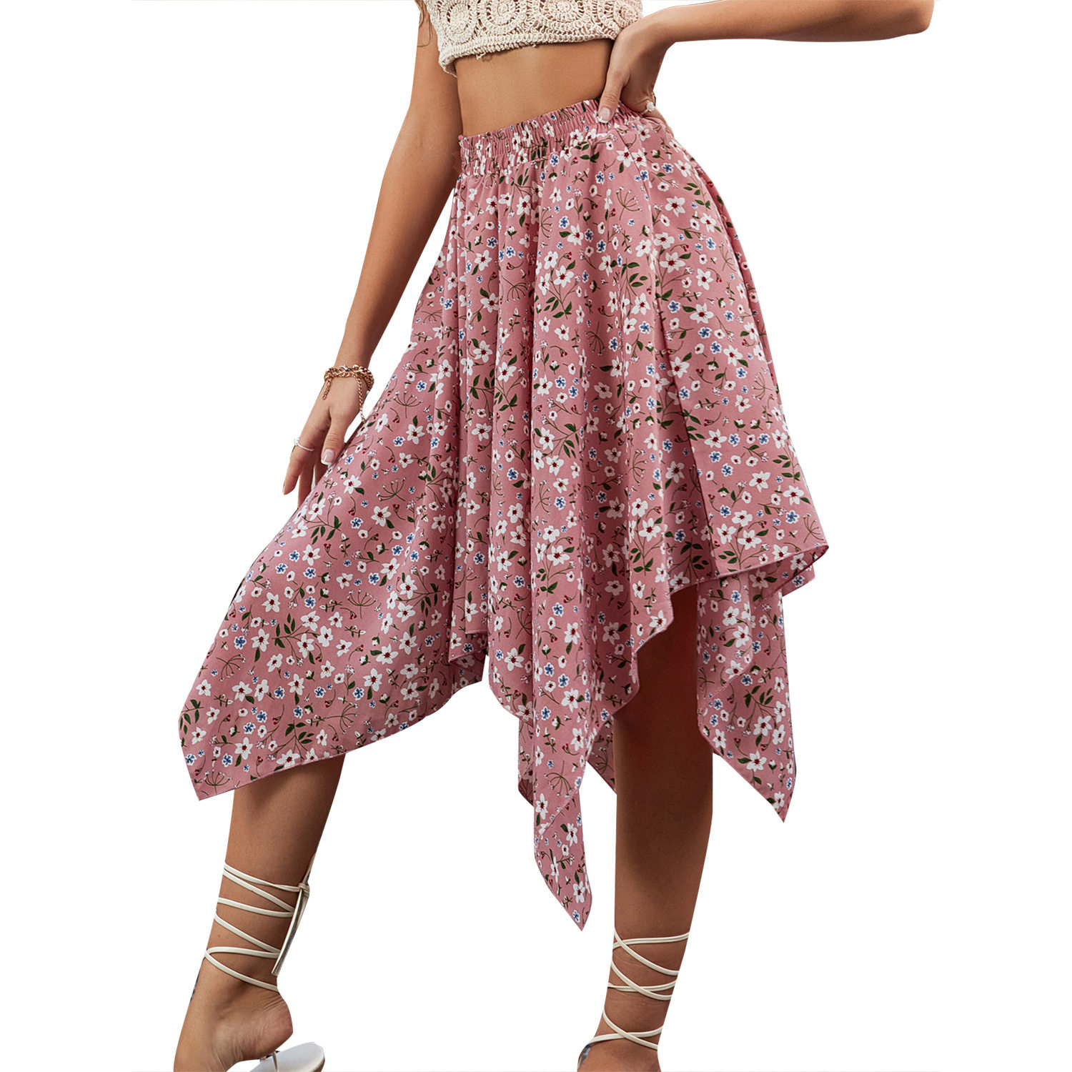 Chiffon Midi Skirt Loose Fit Floral Print Casual Style Perfect for Everyday Wear Wholesale Available