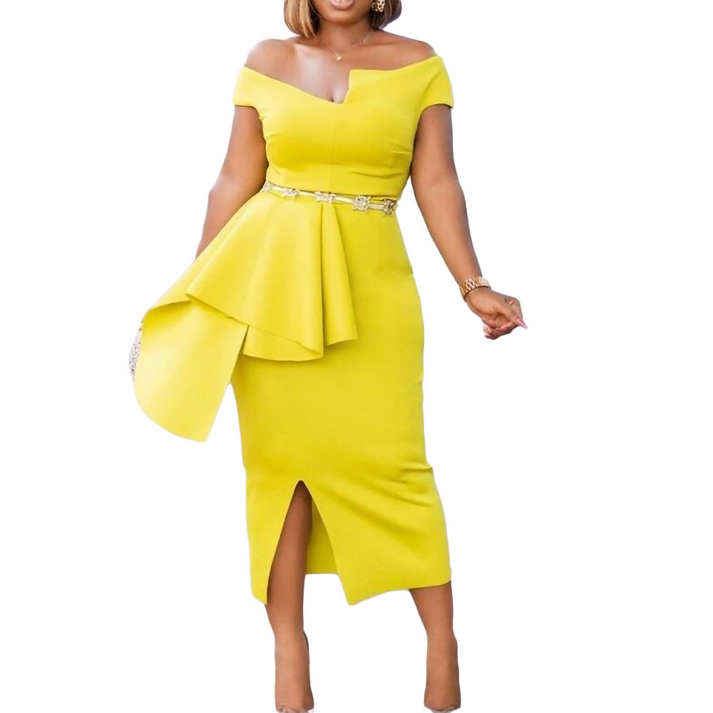 Plus Size Fashionable Womens Dress High Waist Midi Length Elegant Style Perfect for Work or Special Occasions