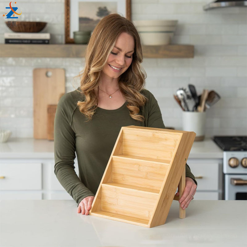 Cross-Border Kitchen Countertop Storage Rack Solid Wood Spice Rack Multi-Layer Storage Rack Three-Layer Seasoning Bottle Storage Rack Factory