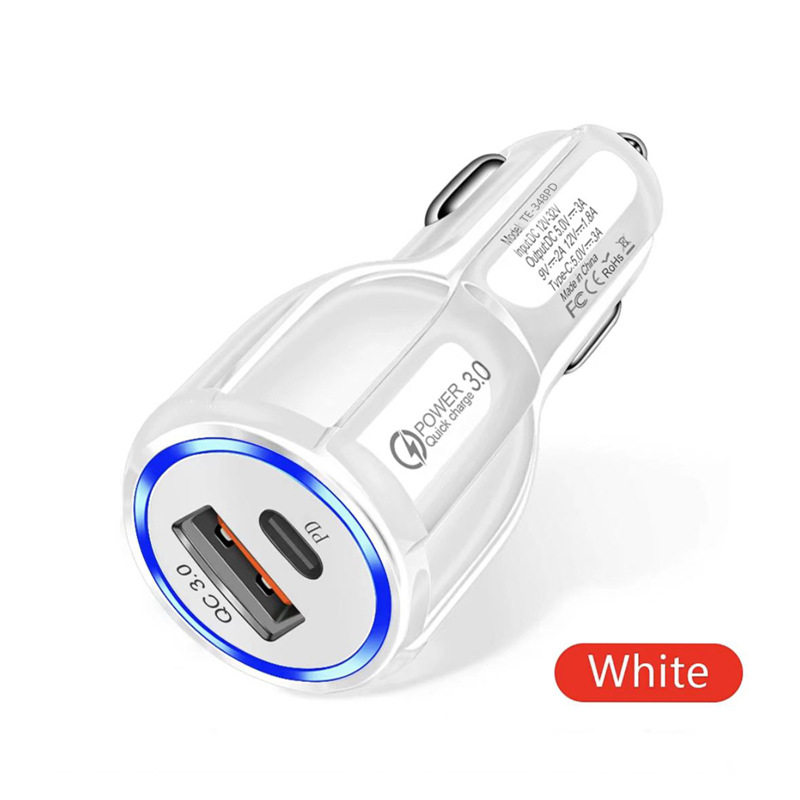 Car Charger Mobile Phone Fast Charging Head Qc3.0+Pd Car Converter Car Charger Fast Charging One to Two Cross-Border New Model