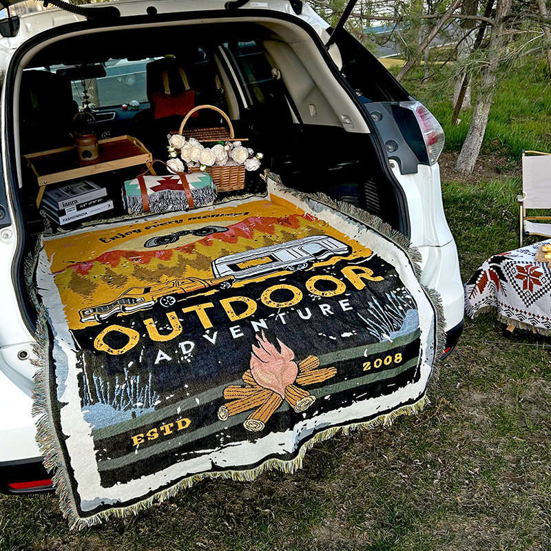 Customized American Tent Camping Style Blanket Rv Outdoor Picnic Mat Knitted Thread Blanket Camping Style Blanket Tablecloth Lawn Mat