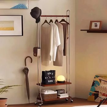 Stainless Steel Vintage Clothes Rack Floor-Standing Bedroom Clothes Rack Mobile 2025 New Corner Coat Rack Clothes Storage Rack