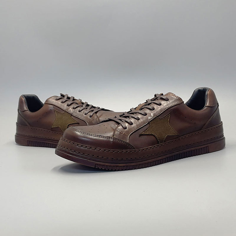 Giày sneaker da bò nam màu trơn cổ điển đơn giản — Màu đen, Màu cà phê