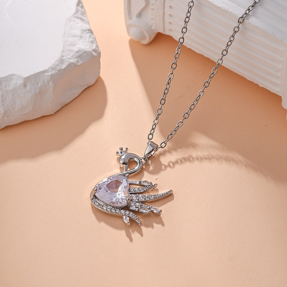 Little Swan Diamond Pendant Long Necklace Women's High-End Light Luxury Titanium Steel Sweater Chain Niche Personality Versatile Clavicle Chain