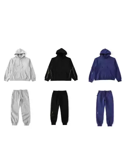 26 Spring and Autumn New Overseas Popular Men's Fleece Set, Cross-Border Reflective Stripe Couple's Casual Hooded Sportswear