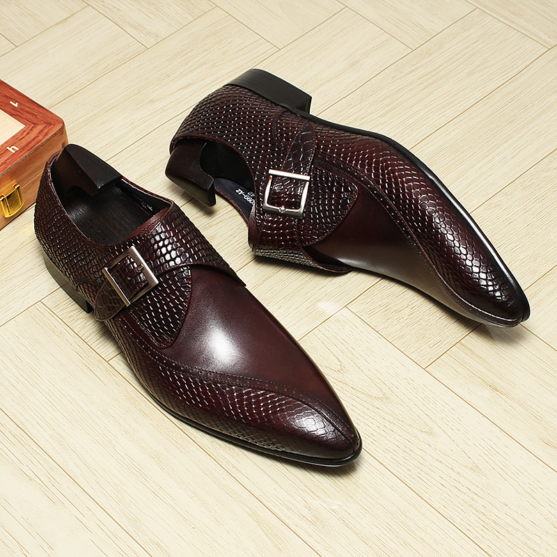 Giày da nam mũi nhọn khóa cài kiểu monk strap thanh lịch — Màu đen, Màu nâu đỏ