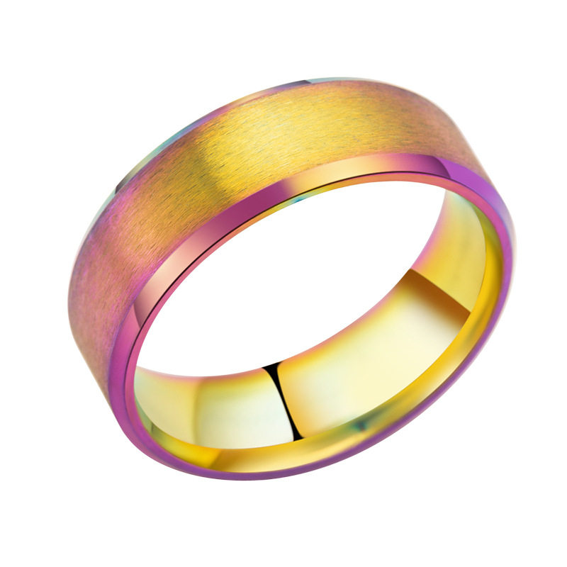 跨境欧美爆款不锈钢8mm双斜边磨砂哑光拉丝光面男士钛钢戒指批发