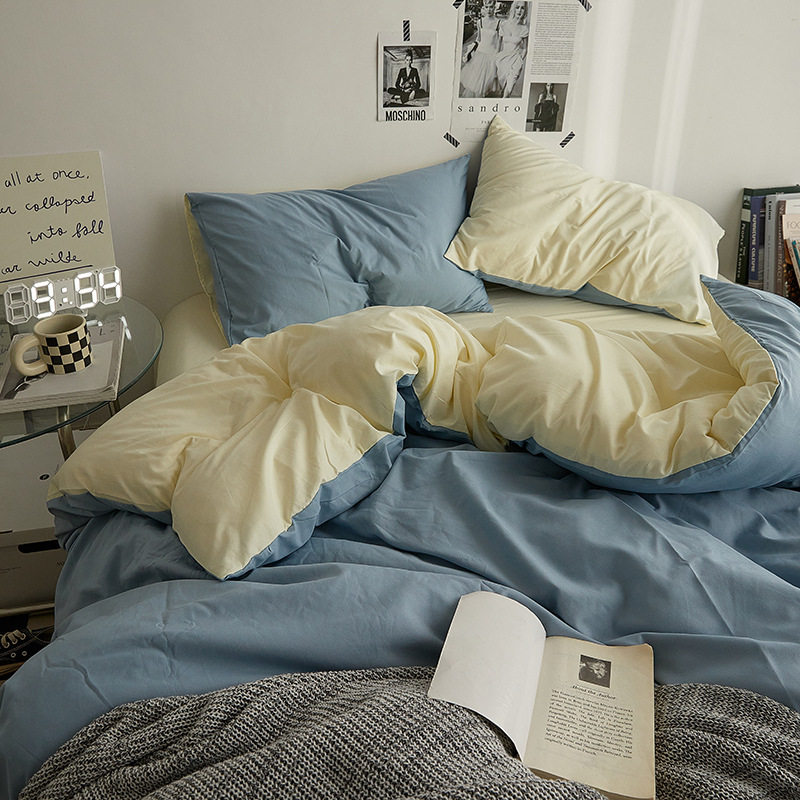 Japanese Style Simple Pure Washed Cotton Four-Piece Set Maternal and Infant Grade Class a Ins Pure Color Quilt Cover Bed Sheets Student Dormitory Three-Piece Set