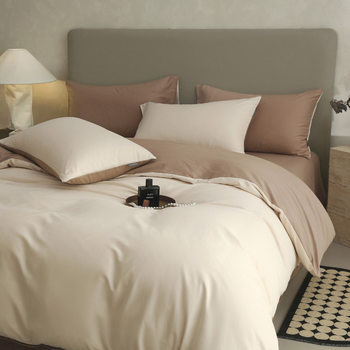 Class a 100-Count Long-Staple Cotton Brushed Four-Piece Set Accessible Luxury Simple Pure Cotton Bed Bed Sheets Quilt Cover Three-Piece Bedding Set