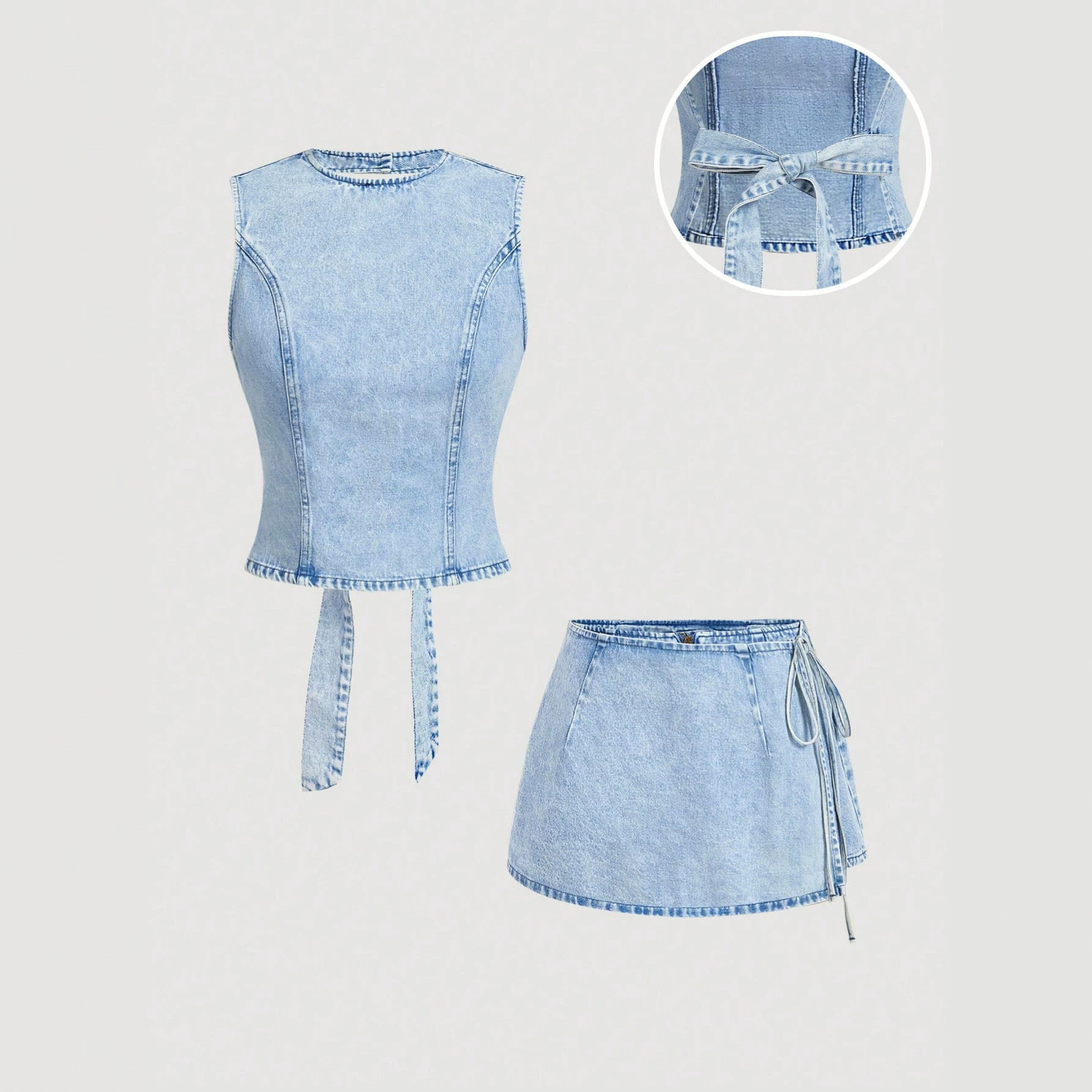 Womens Denim Set Casual Style Lace Up Design Comfortable Fit Perfect for Everyday Wear Ready to Ship