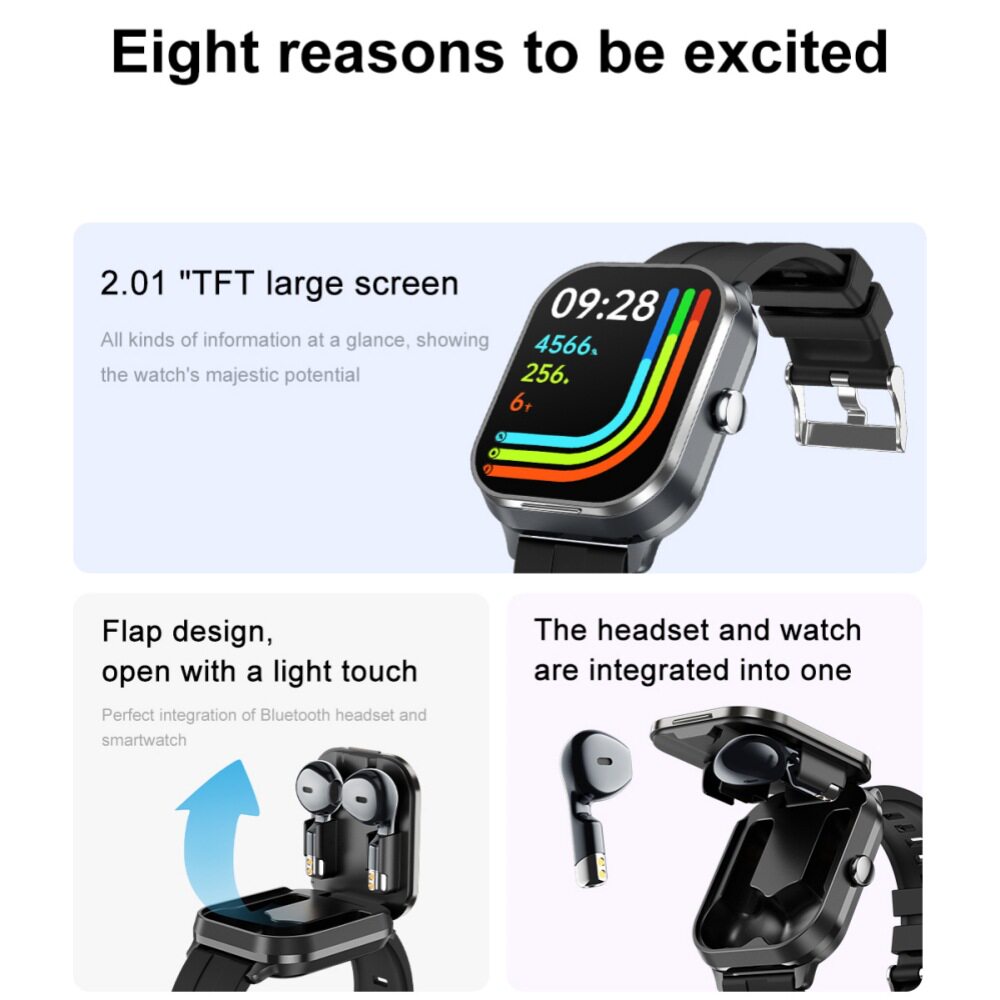 In-Ear Bluetooth Headphones Bt5.3 Flip-Top Square-Screen Tws Smart Watch Two-In-One D8Pro Sports