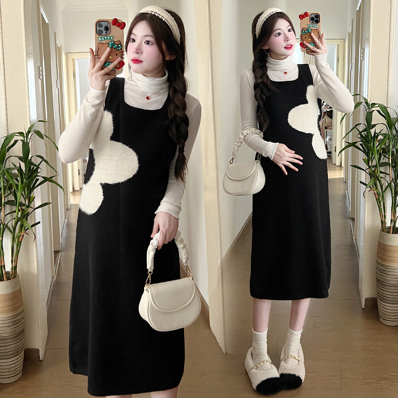 Jingqi Maternity Dress Suit Autumn 2025 New Loose Knitted Sweater Vest Skirt Bottoming Top Autumn Clothes