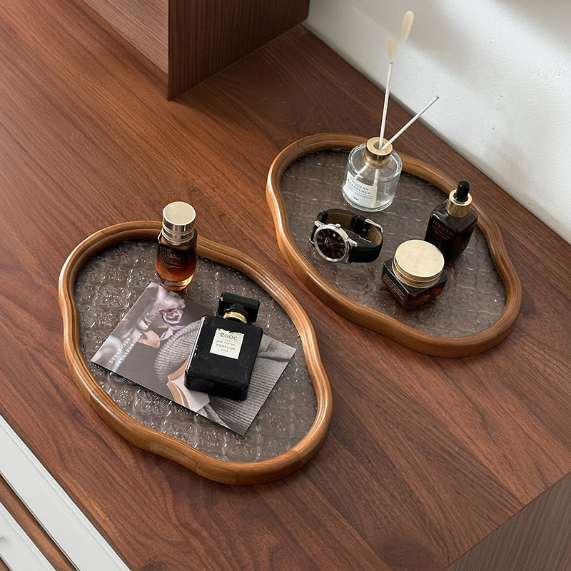 Tea Tray Desktop High-End Oval Begonia Glass Wine Glass Tea Water Play Fruit Tea Set Tray Chinese Snack Tray